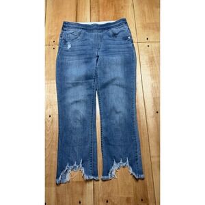 macandme Womens Pull On Distressed Sharkbite Hem Cropped Jean Blue M Wash Size 8